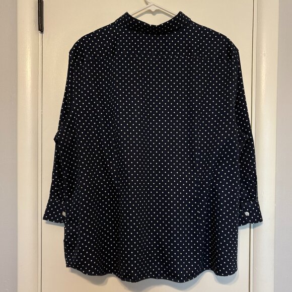 Ralph Lauren CHAPS Women's Plus Navy Polka Dot No Iron Button-Front Shirt Top 3X - Picture 4 of 9